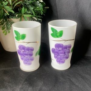 Set of 2 vintage 1950’s hand painted Bartlett Collins frosted glass tumblers